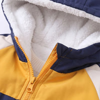 Boys Yellow Color-blocked Back Pocket Fleece Lined Jacket Coats & Jackets