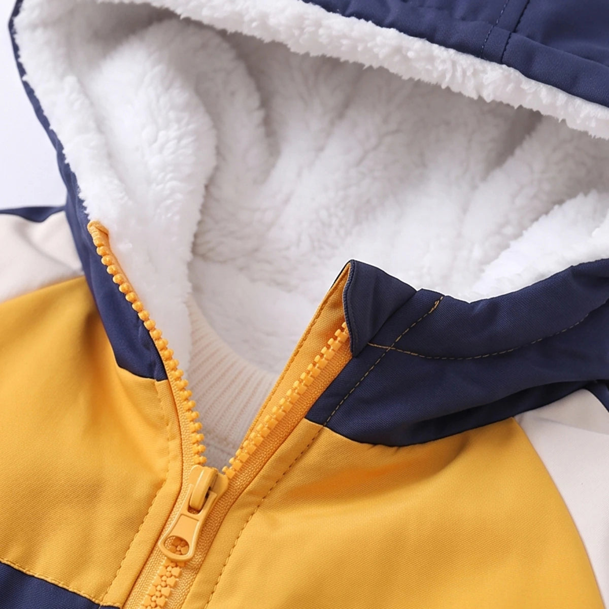 Boys Yellow Color-blocked Back Pocket Fleece Lined Jacket Coats & Jackets