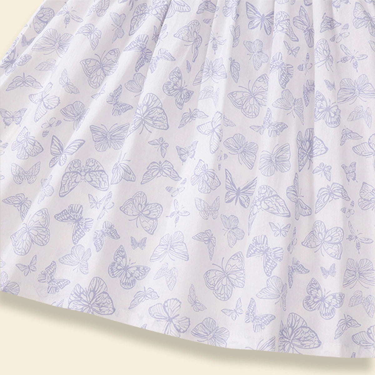 Girls White Butterfly Printed Smocked Fit & Flare Dress Casual Dresses