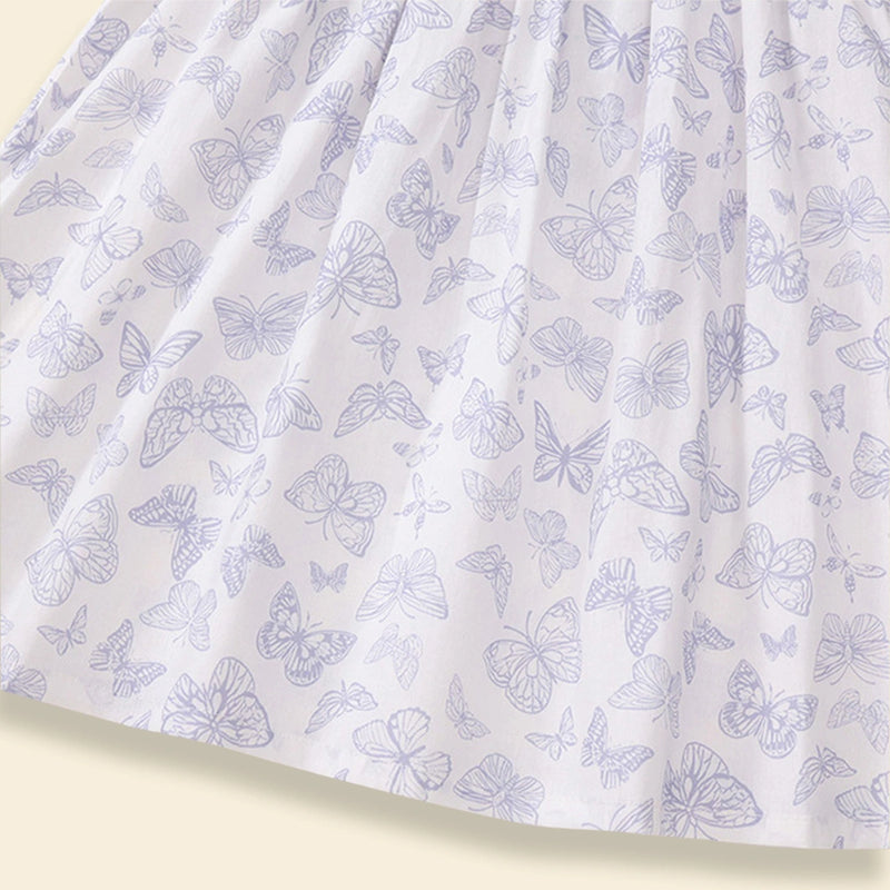 Girls White Butterfly Printed Smocked Fit & Flare Dress Casual Dresses