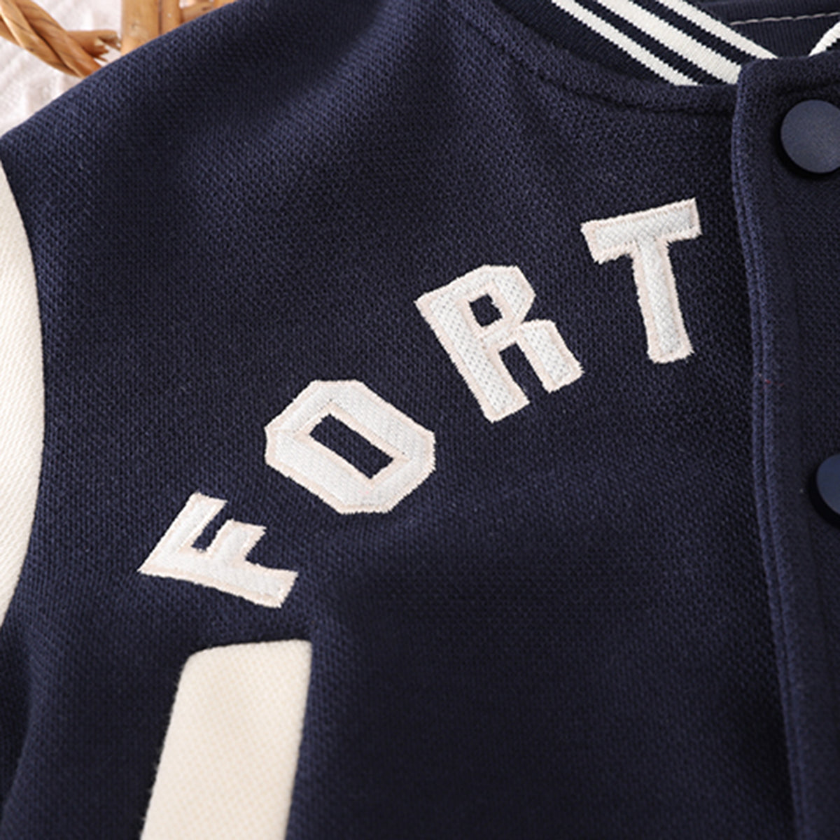 Boys Navy Blue Printed Varsity Jacket with Printed T-shirt & Jeans Set Sets
