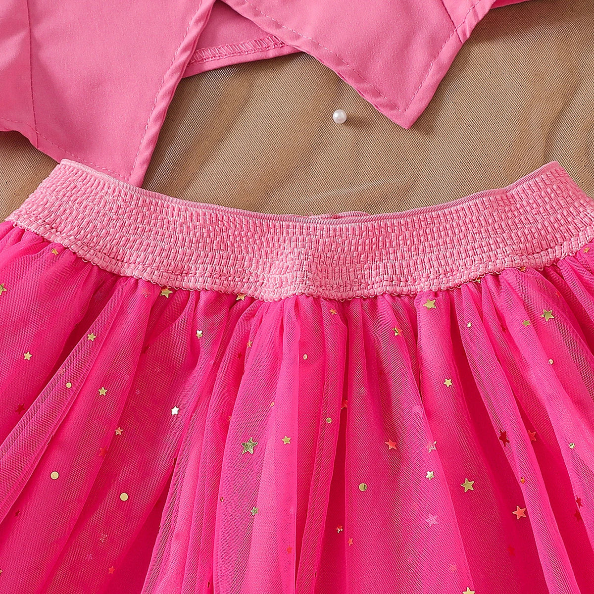 Girls Pink Sleeveless Top With Star Foil Print Flared Skirt Sets 2 pc. Sets
