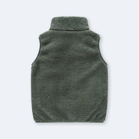 Girls Army Green Fleece Front Zipper Sleeveless Winter Jacket Coats & Jackets