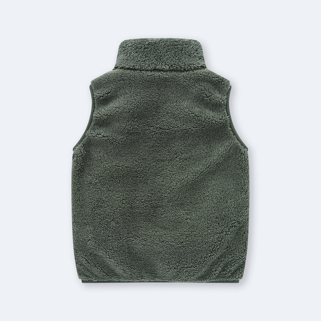 Girls Army Green Fleece Front Zipper Sleeveless Winter Jacket Coats & Jackets