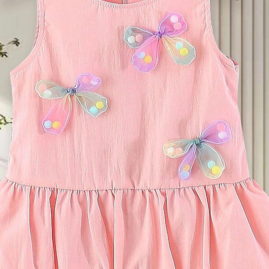 Girls Pink Butterfly Applique Balloon Dress Casual Dresses