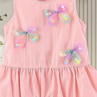 Girls Pink Butterfly Applique Balloon Dress Casual Dresses