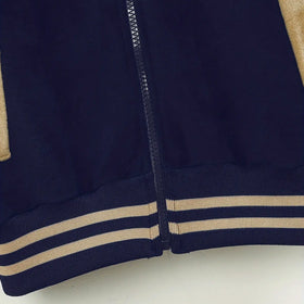 Boys Navy Blue Typographic Printed Hooded Zipper Jacket With Jogger Sets Sets