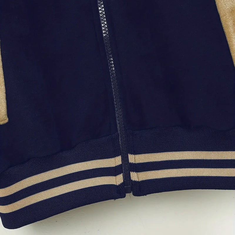 Boys Navy Blue Typographic Printed Hooded Zipper Jacket With Jogger Sets Sets