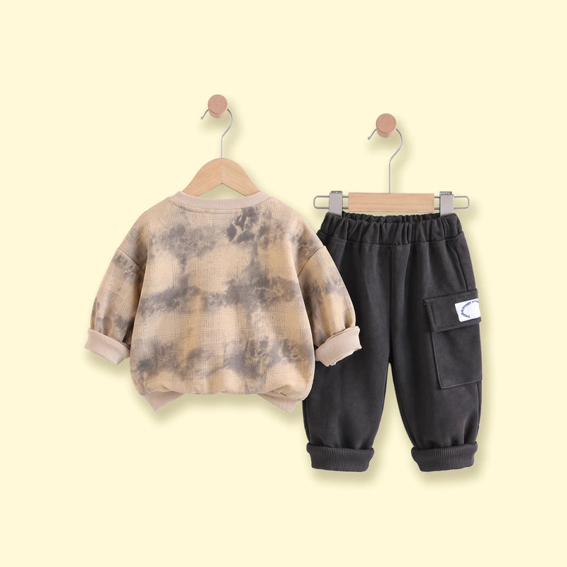 Boys Grey Tie & Dye Raglan Sleeve Sweatshirt With Joggers Sets 2 pc. Sets