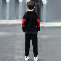 Boys Black Patch Embroidered Hoodie With Sleeveless Jacket & Jogger Sets Sets