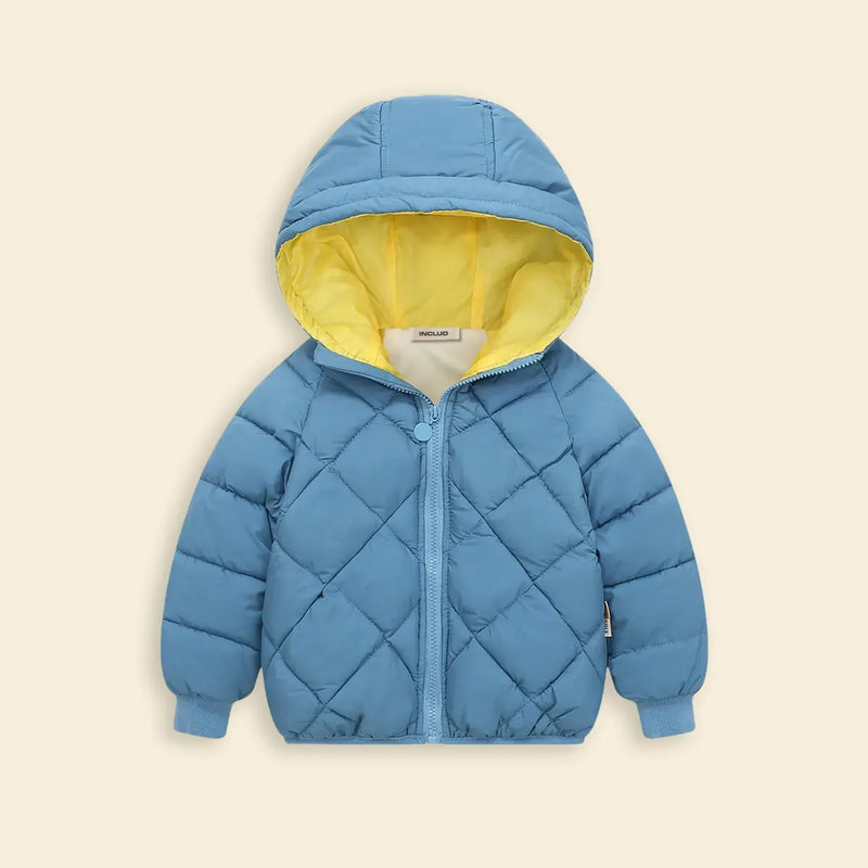 Boys Light Blue Hooded Zip-up Puffer Jacket With Long Sleeves Coats & Jackets Light Blue 3-4 Y
