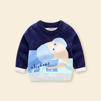 Boys Navy Blue Self-Design Elephant Pattern Knitted Sweater Sweaters & Cardigans
