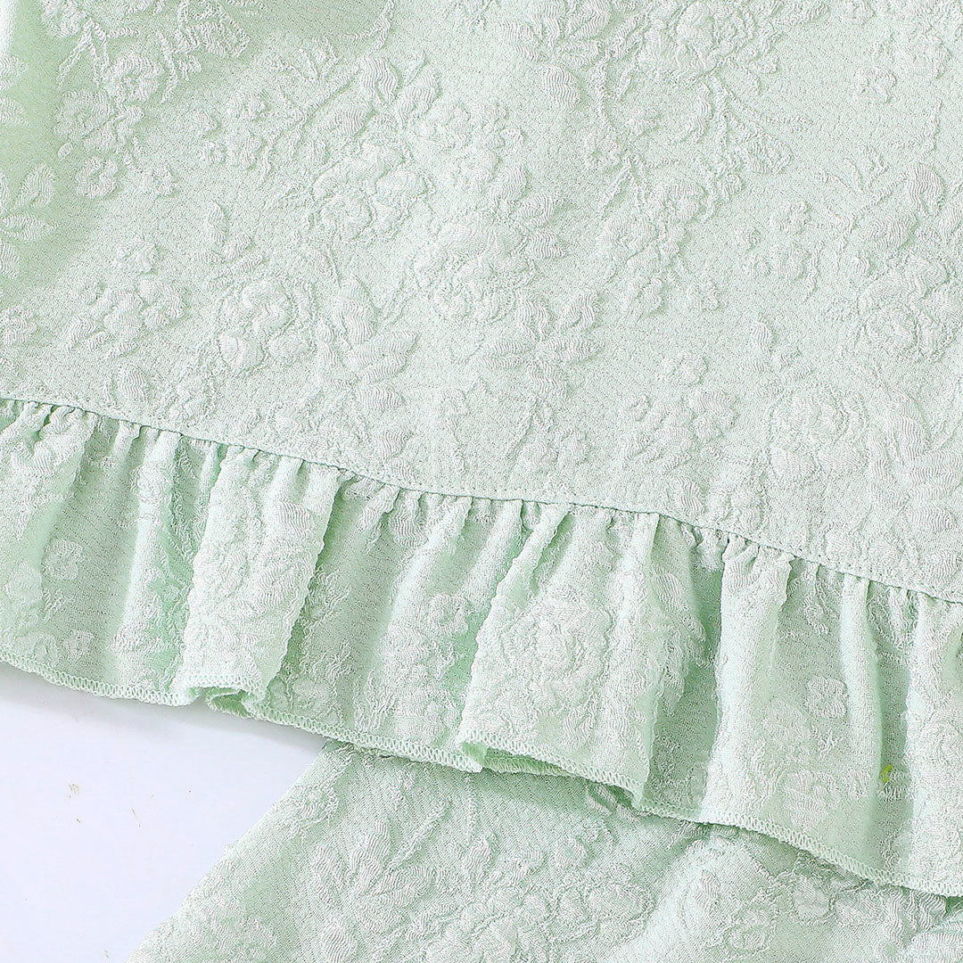 Girls Sea Green Floral Flutter Sleeves Square Neck Top With Shorts Set 2 pc. Sets