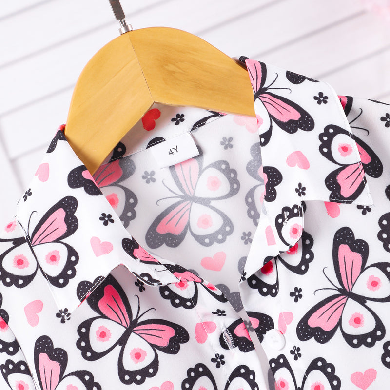 Girls Multicolor Butterfly Printed Shirt With Shorts Set 2 pc. Sets
