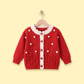 Girls Red Applique Long Sleeve Cardigan Sweaters & Cardigans Red 1-2 Y