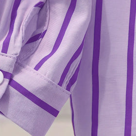 Girls Purple Stripe Shirt With Printed T-Shirt And Denim Shorts Sets 3 pc. Sets