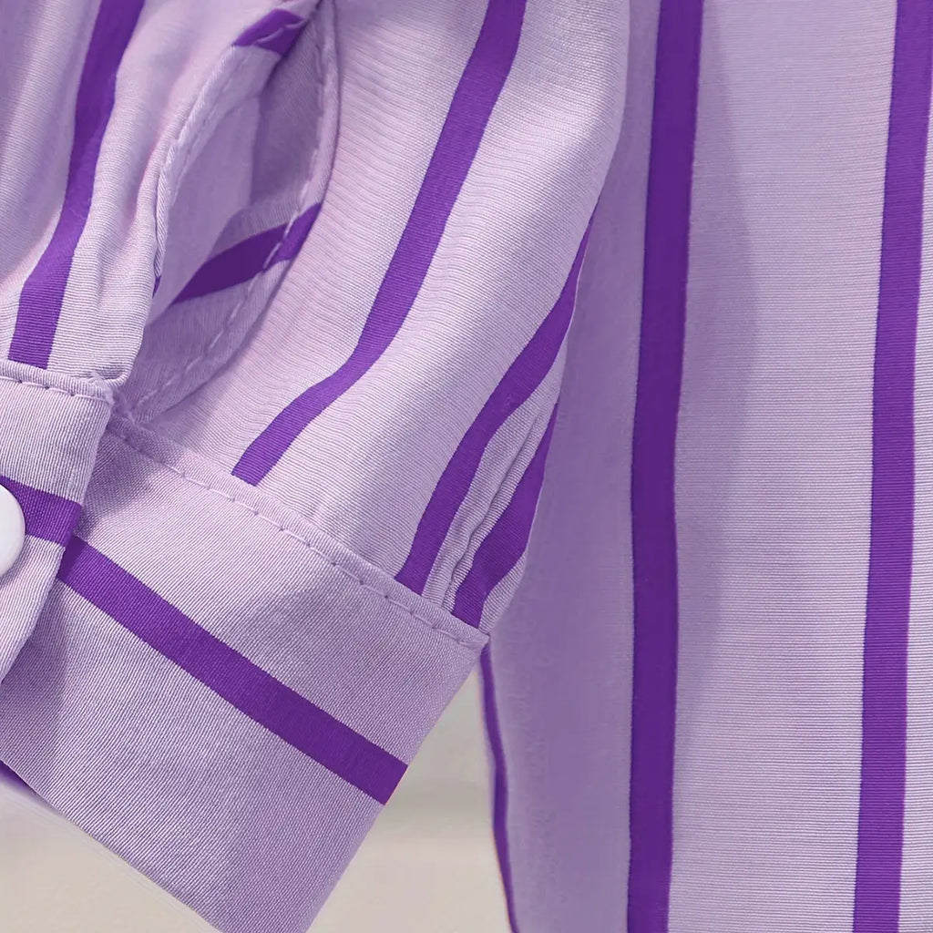 Girls Purple Stripe Shirt With Printed T-Shirt And Denim Shorts Sets 3 pc. Sets