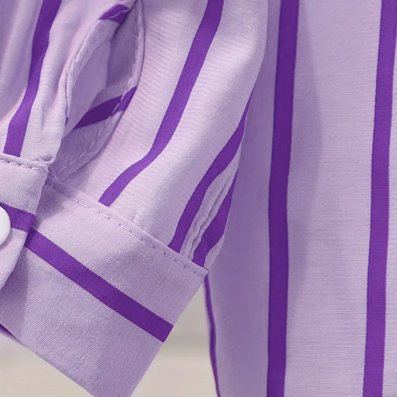 Girls Purple Stripe Shirt With Printed T-Shirt And Denim Shorts Sets 3 pc. Sets
