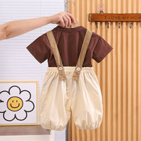 Boys Short Sleeve T-Shirt With Dog Applique Dungaree 2 pc. Sets   