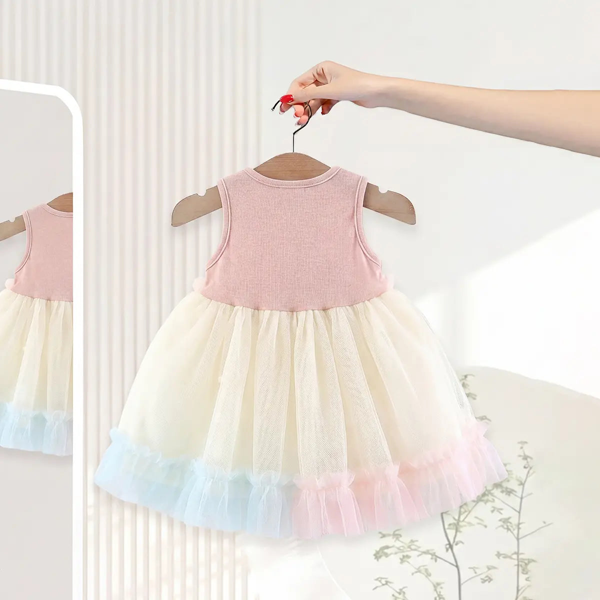 Girls Multicolor Star Applique Tulle Overlay Fit & Flare Dress Casual Dresses