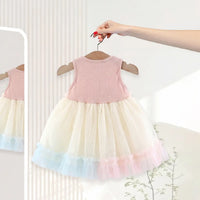 Girls Multicolor Star Applique Tulle Overlay Fit & Flare Dress Casual Dresses