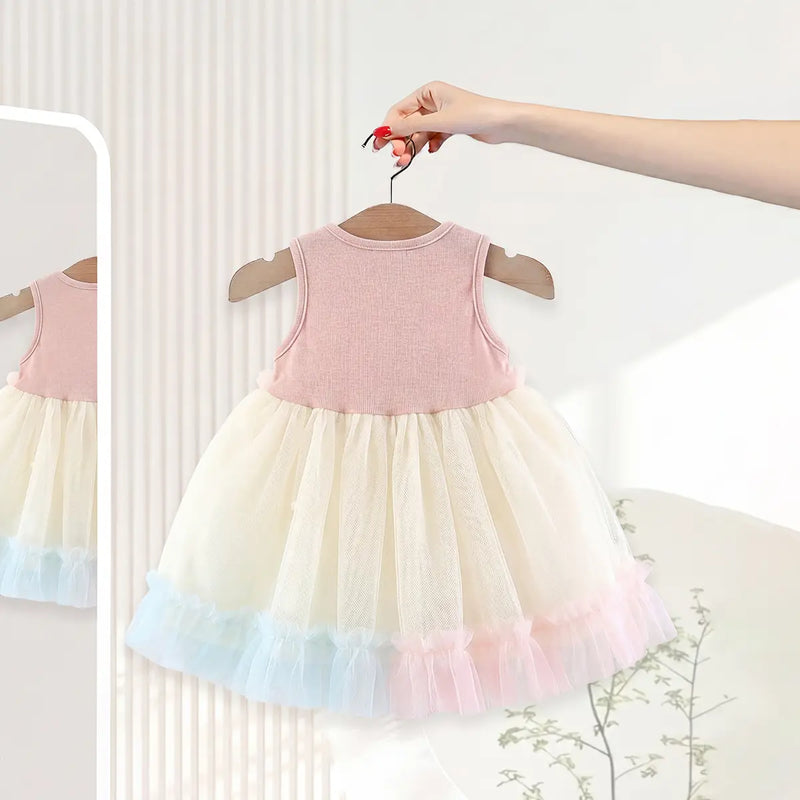 Girls Multicolor Star Applique Tulle Overlay Fit & Flare Dress Casual Dresses