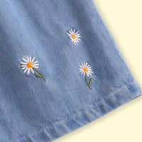 Girls Blue Floral Embroidered Relaxed Fit Denim Pants Pants