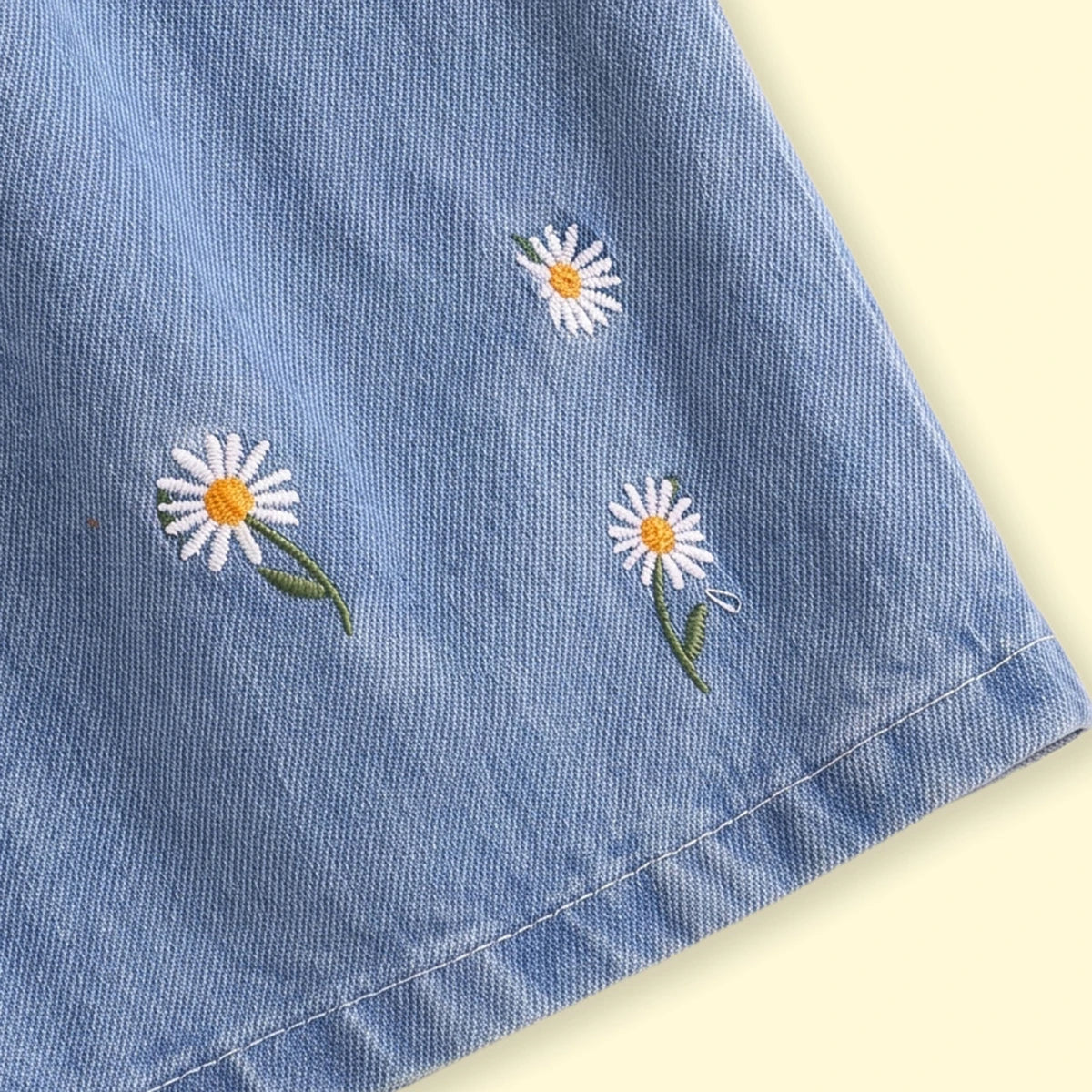 Girls Blue Floral Embroidered Relaxed Fit Denim Pants Pants