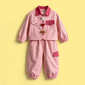 Girls Pink Applique Jacket & Pants Co-ord Sets Sets Pink 1-2 Y