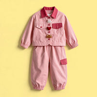 Girls Pink Applique Jacket & Pants Co-ord Sets Sets Pink 1-2 Y