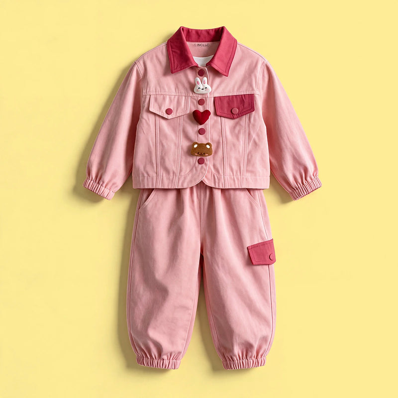 Girls Pink Applique Jacket & Pants Co-ord Sets Sets Pink 1-2 Y