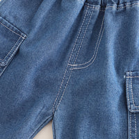 Boys Blue Denim Short Sleeves Shirt With T-Shirt And Cargo Pants Set 3 pc. Sets