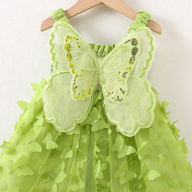Girls Green Butterfly Applique Fit & Flare Dress Casual Dresses