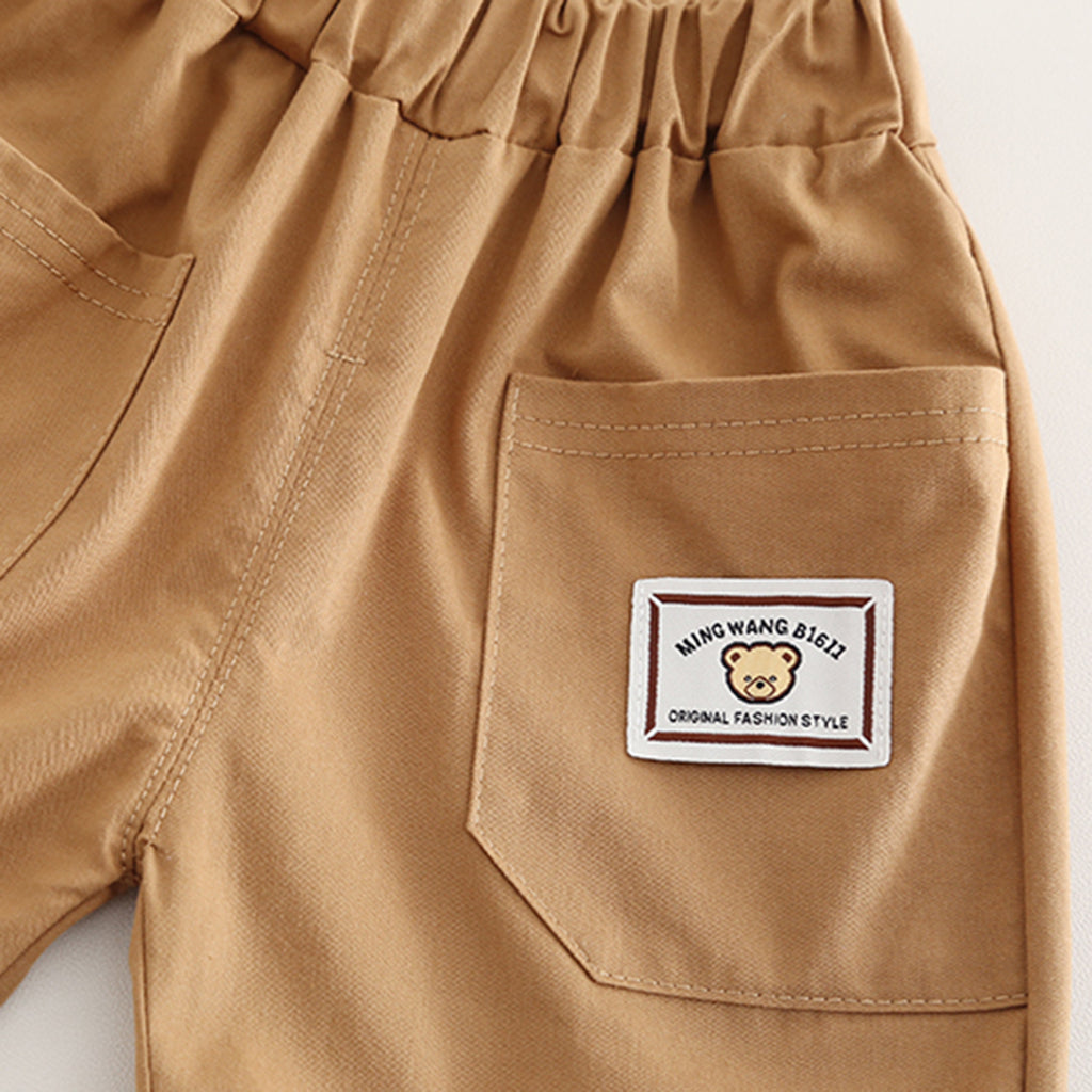 Boys Bear Printed Short Sleeves T-Shirt With Light Brown Shorts Set 2 pc. Sets