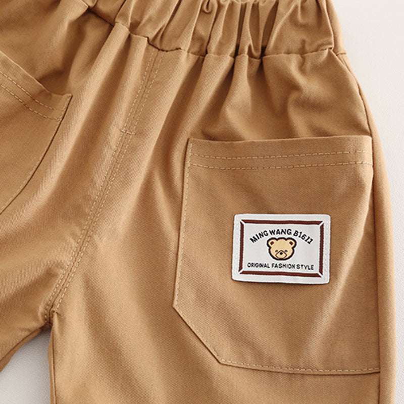 Boys Bear Printed Short Sleeves T-Shirt With Light Brown Shorts Set 2 pc. Sets
