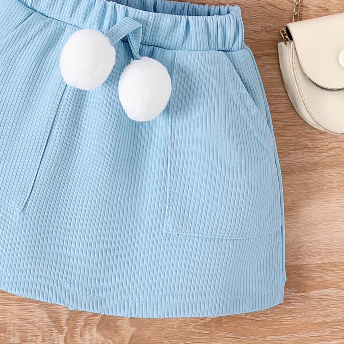 Girls Textured Sleeveless Top With Light Blue Skirt Sets 2 pc. Sets