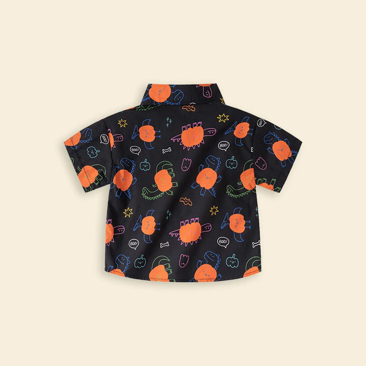 Boys Black Pumpkin Cartoon Printed Short Sleeves Shirt Shirts