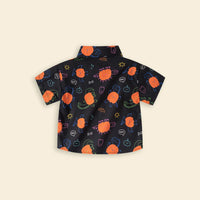 Boys Black Pumpkin Cartoon Printed Short Sleeves Shirt Shirts