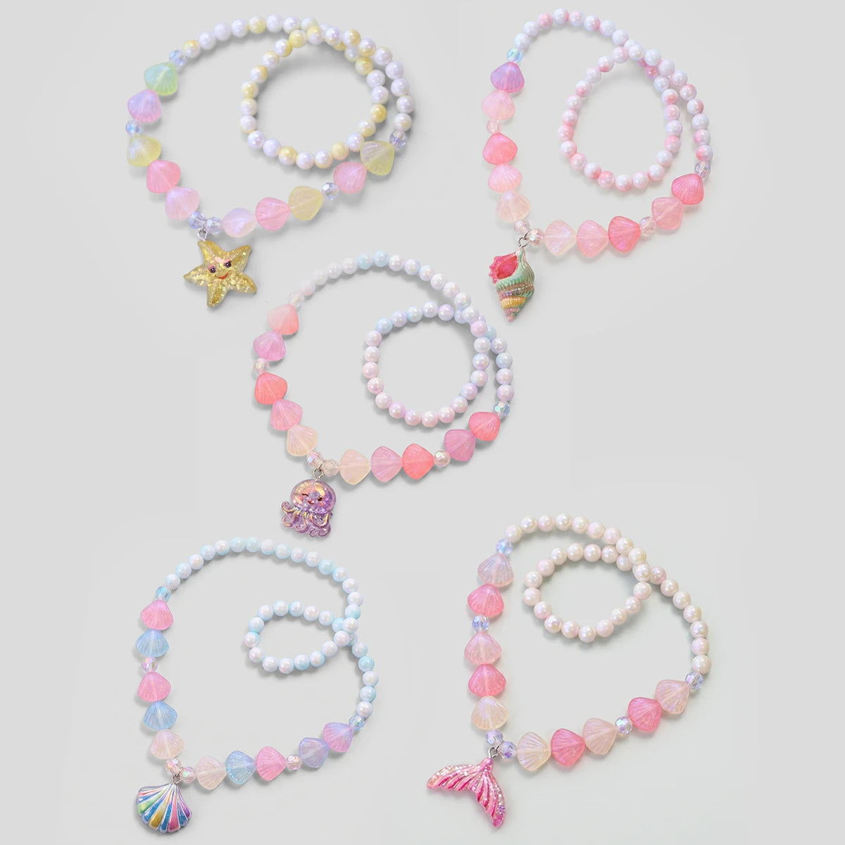 Pack Of 5 Girls Multicolour Jellyfish and Seashell Beads Necklace Sets Necklace and Chains Multicolor Onesize