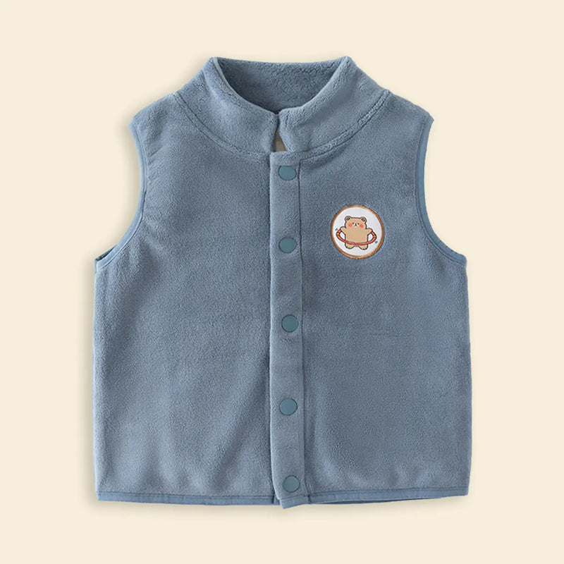Boys Blue Fleece Vest With Bear Patch Coats & Jackets