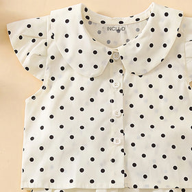 Girls Off White Short Sleeve Polka Dot Print Top With Skirt Sets 2 pc. Sets