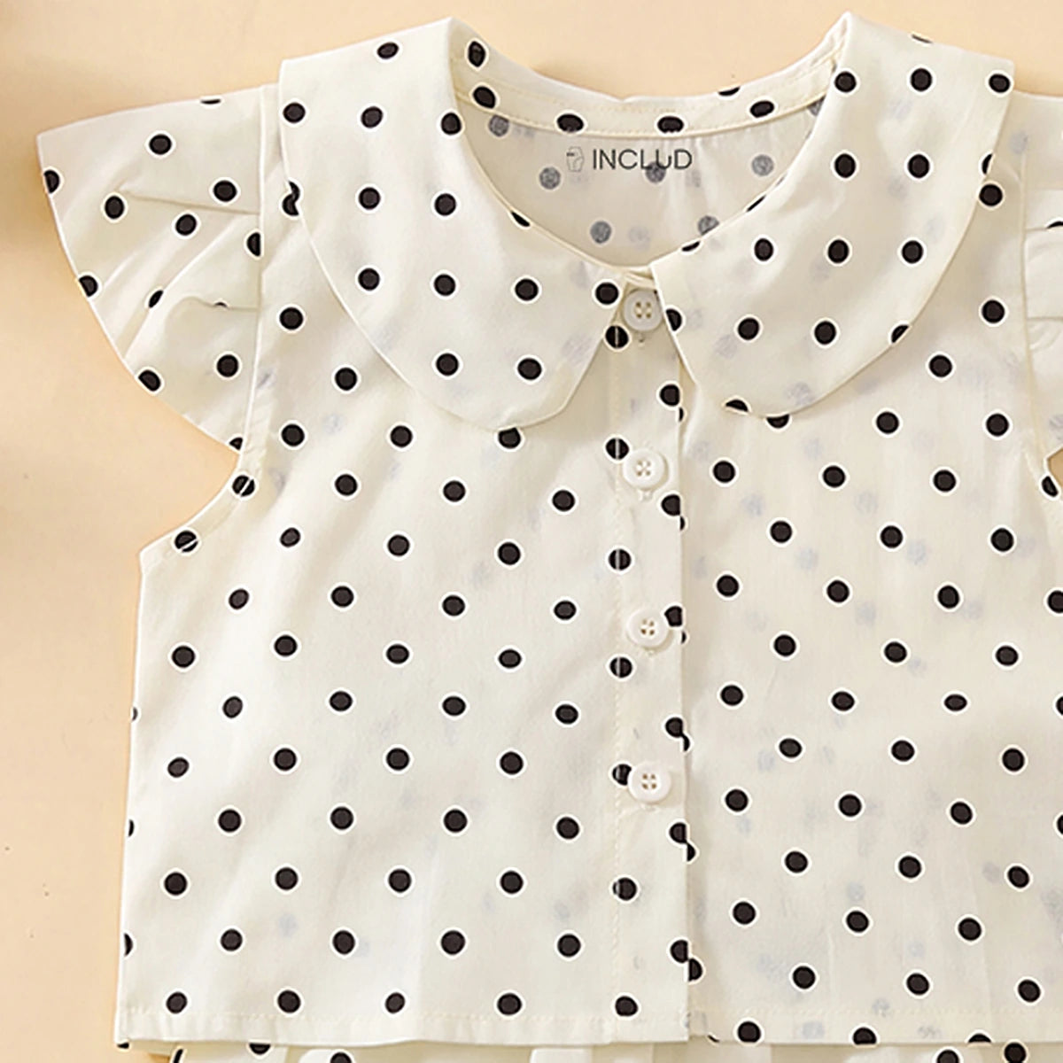 Girls Off White Short Sleeve Polka Dot Print Top With Skirt Sets 2 pc. Sets