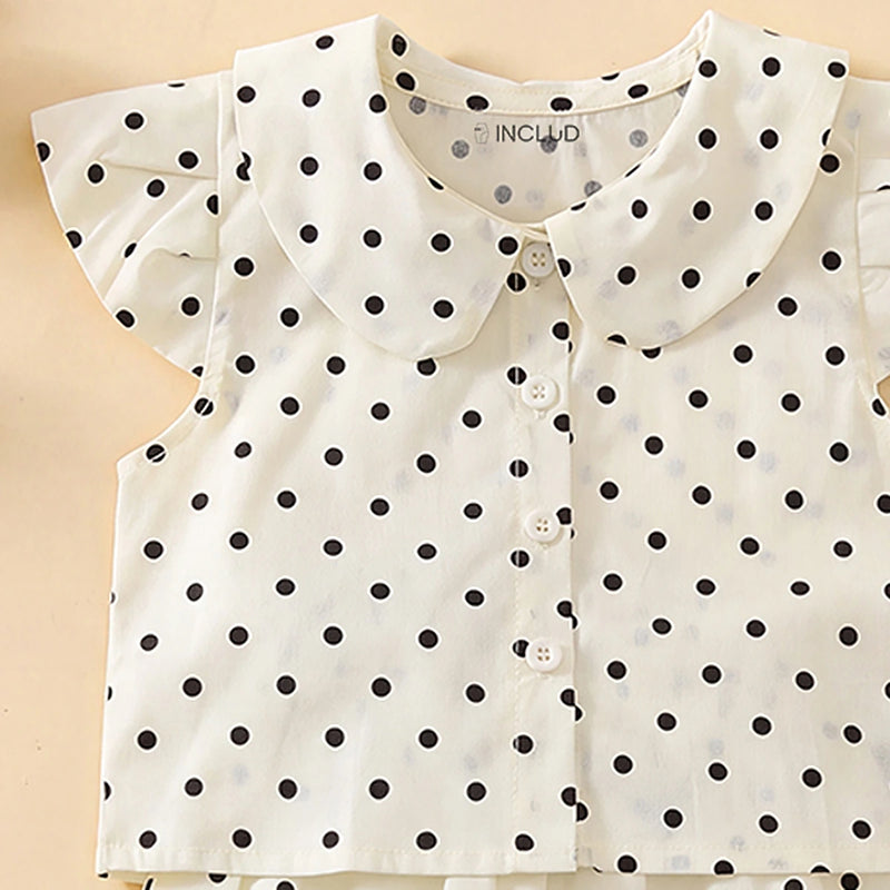 Girls Off White Short Sleeve Polka Dot Print Top With Skirt Sets 2 pc. Sets
