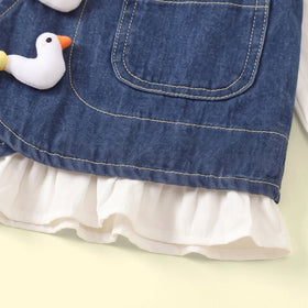 Girls Blue Applique Denim Vest With Top And Pants Sets 3 pc. Sets