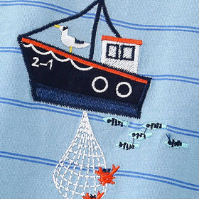 Boys Striped Ship Applique T-Shirt With Shorts Set Sets   