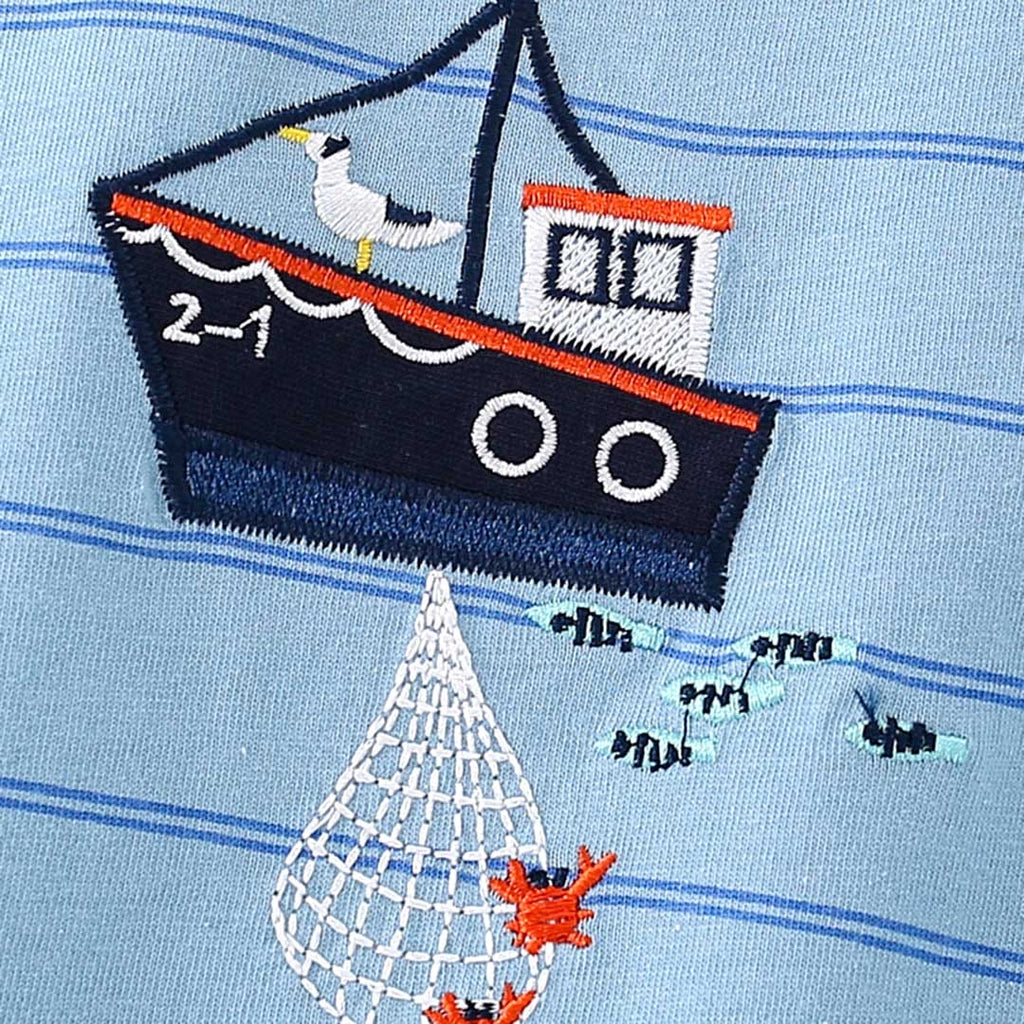 Boys Striped Ship Applique T-Shirt With Shorts Set Sets   