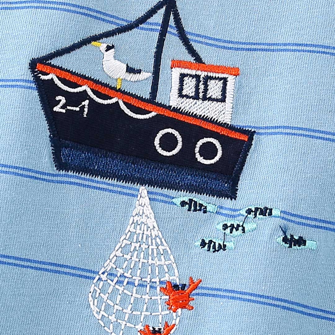 Boys Striped Ship Applique T-Shirt With Shorts Set Sets   