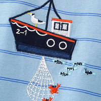 Boys Striped Ship Applique T-Shirt With Shorts Set Sets   
