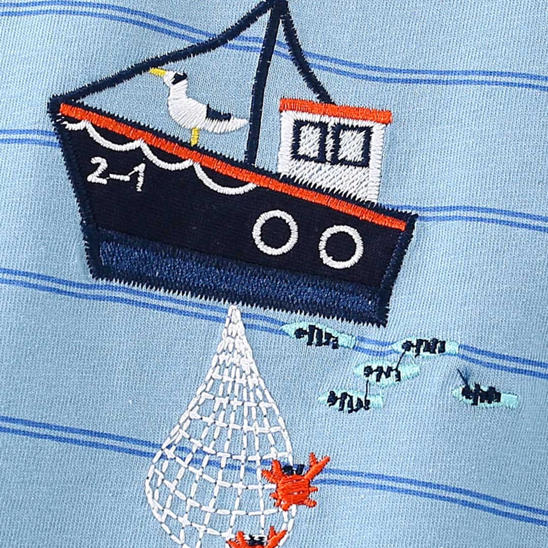 Boys Striped Ship Applique T-Shirt With Shorts Set Sets   