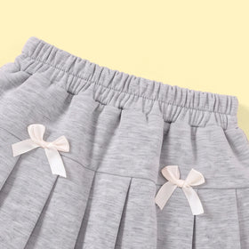 Girls Grey Bow Applique Crop Sweatshirt & Skirt Co-ord Sets Sets